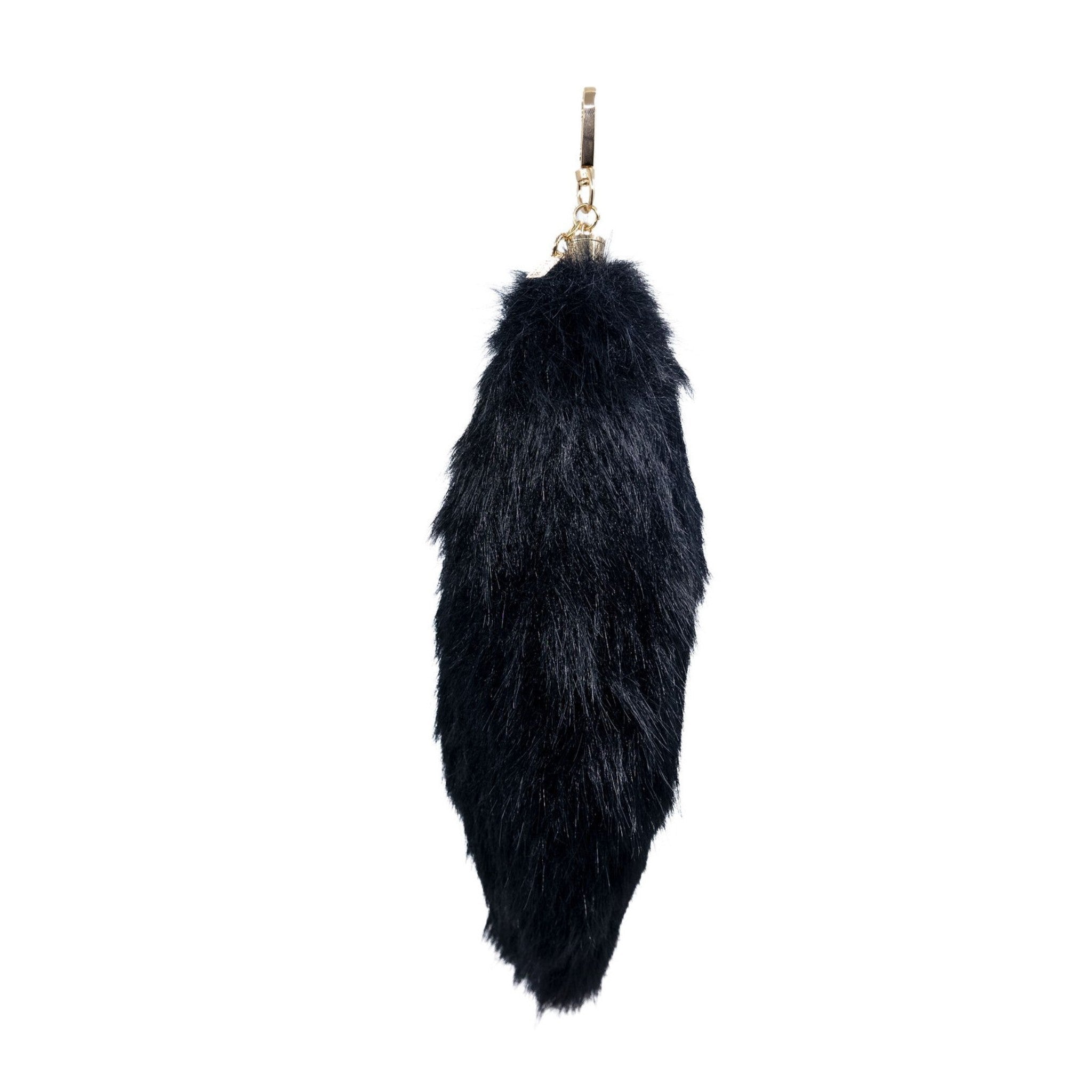 This dramatic black faux-fur pendant adds a bold and luxurious touch to your accessories. Its long, plush design brings a sense of elegance and flair, making it a standout piece for any ensemble.