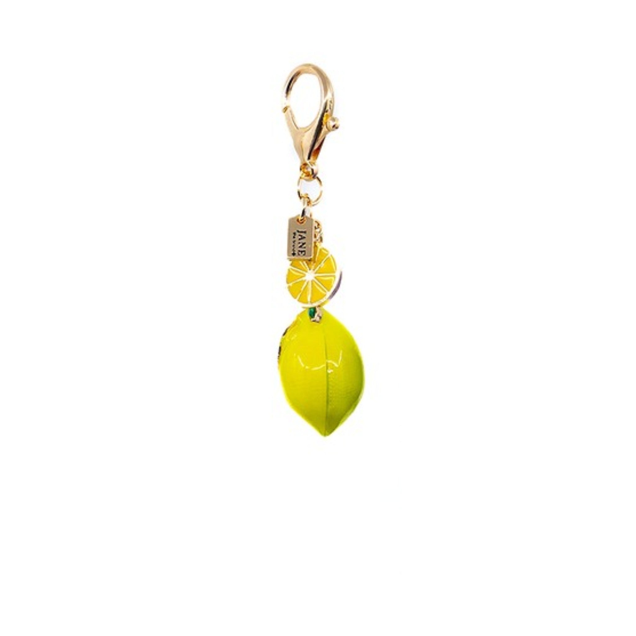 A whimsical lemon charm that brings a pop of citrusy brightness, symbolizing freshness and fun. A great addition to any bag, this charm sparkles and shines on any bag. Bag Charm Purse Charm