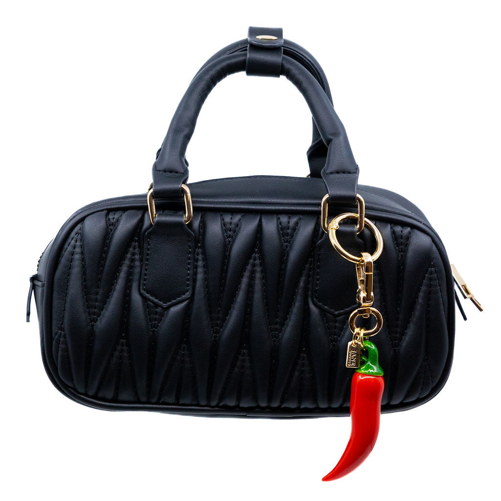 Black handbag with a red chilli pepper Charm