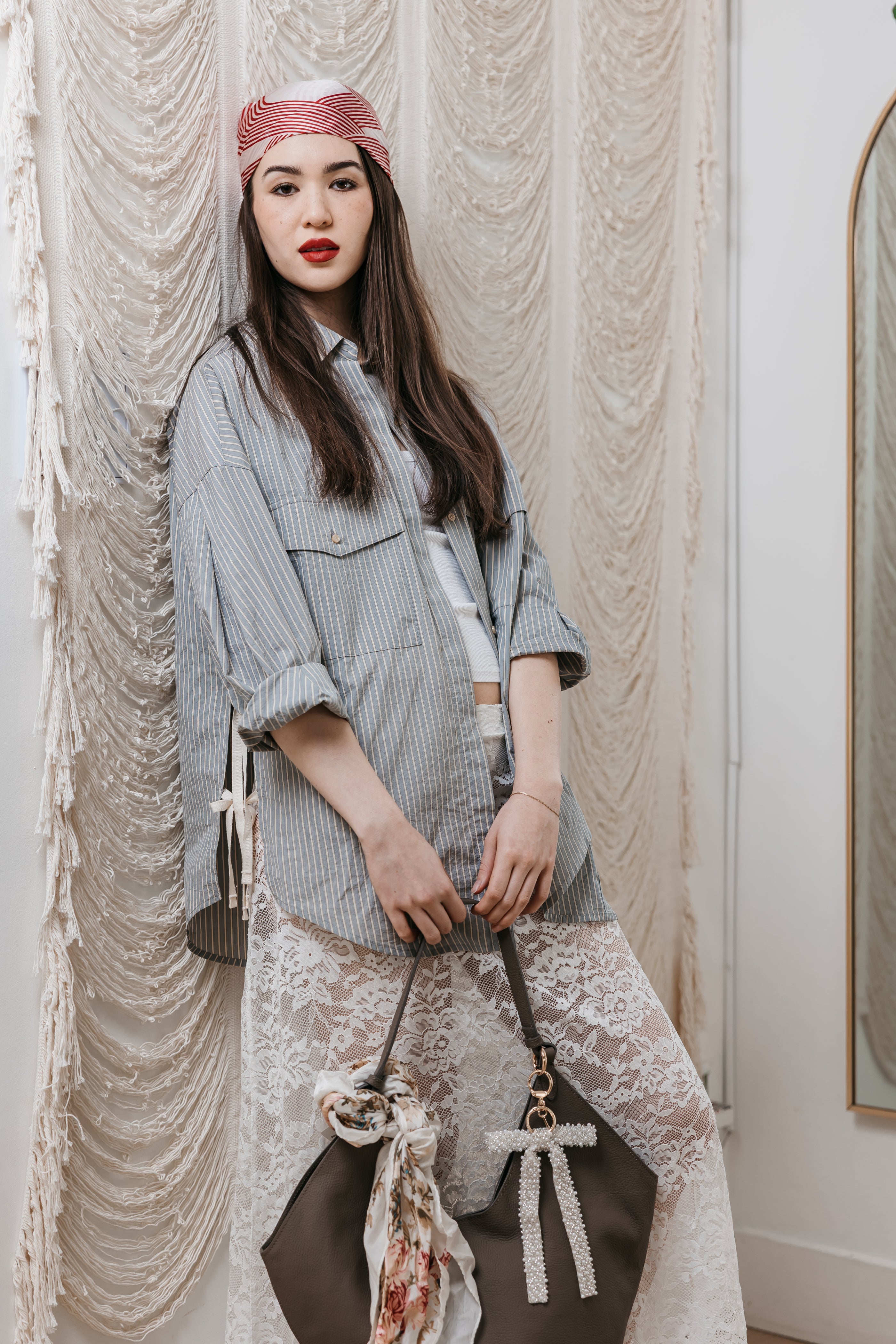 Pearl Beaded Bow in Cream