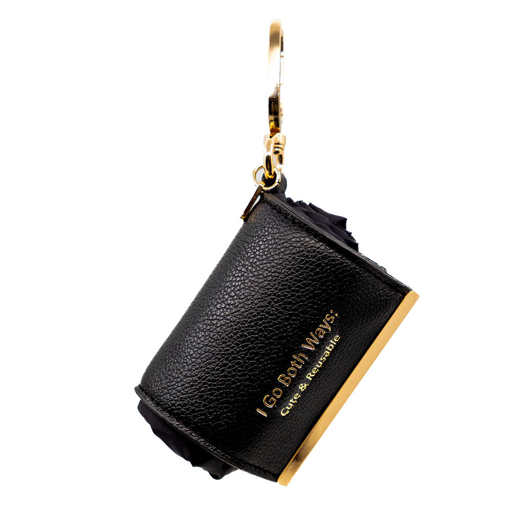 Black leather charm with gold accents Re-usable market bag charm