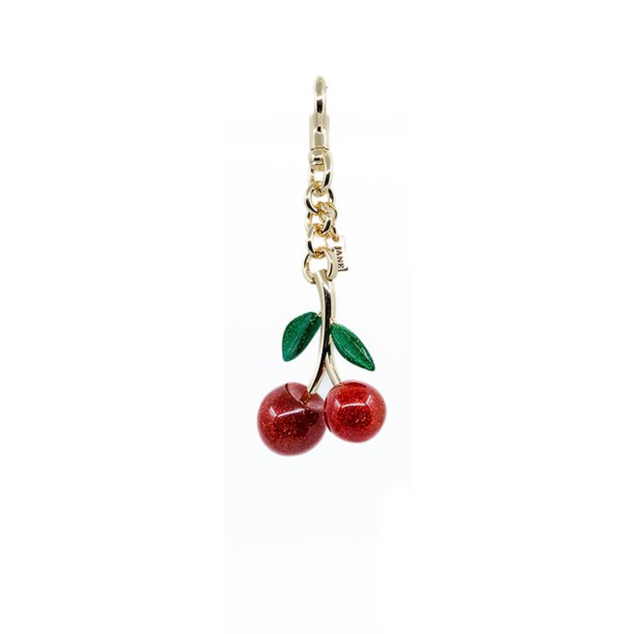 Featuring green leaves and a glittering finish, this classic cherry charm symbolizes sweetness and charm. Its vibrant design adds a playful and romantic element to your collection, perfect for expressing affection. Bag Charm