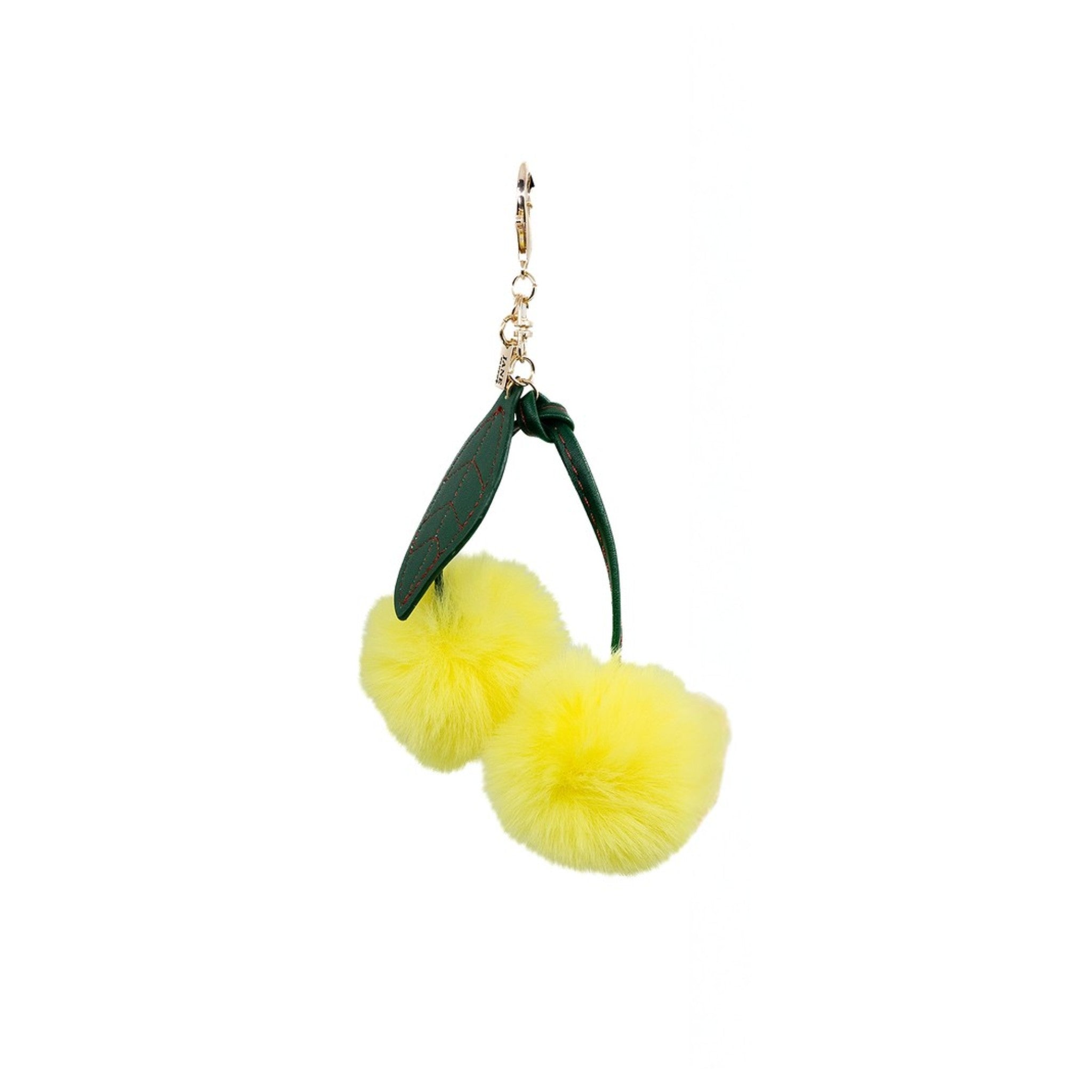 Bring a playful pop of colour to your ensemble with this plush yellow cherry pom charm. Its soft texture and vibrant hue add a whimsical touch, making it a delightful addition to your bag. A sweet way to express your fun-loving personality.