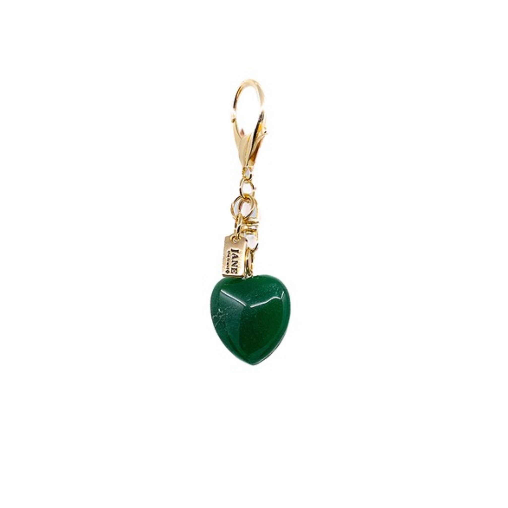 Add a pop of color to your accessories with this green heart stone charm. Its dual-tone design brings a romantic flair, making it a perfect addition to your bag. The heart shape symbolizes love and affection, adding a meaningful touch to your ensemble.