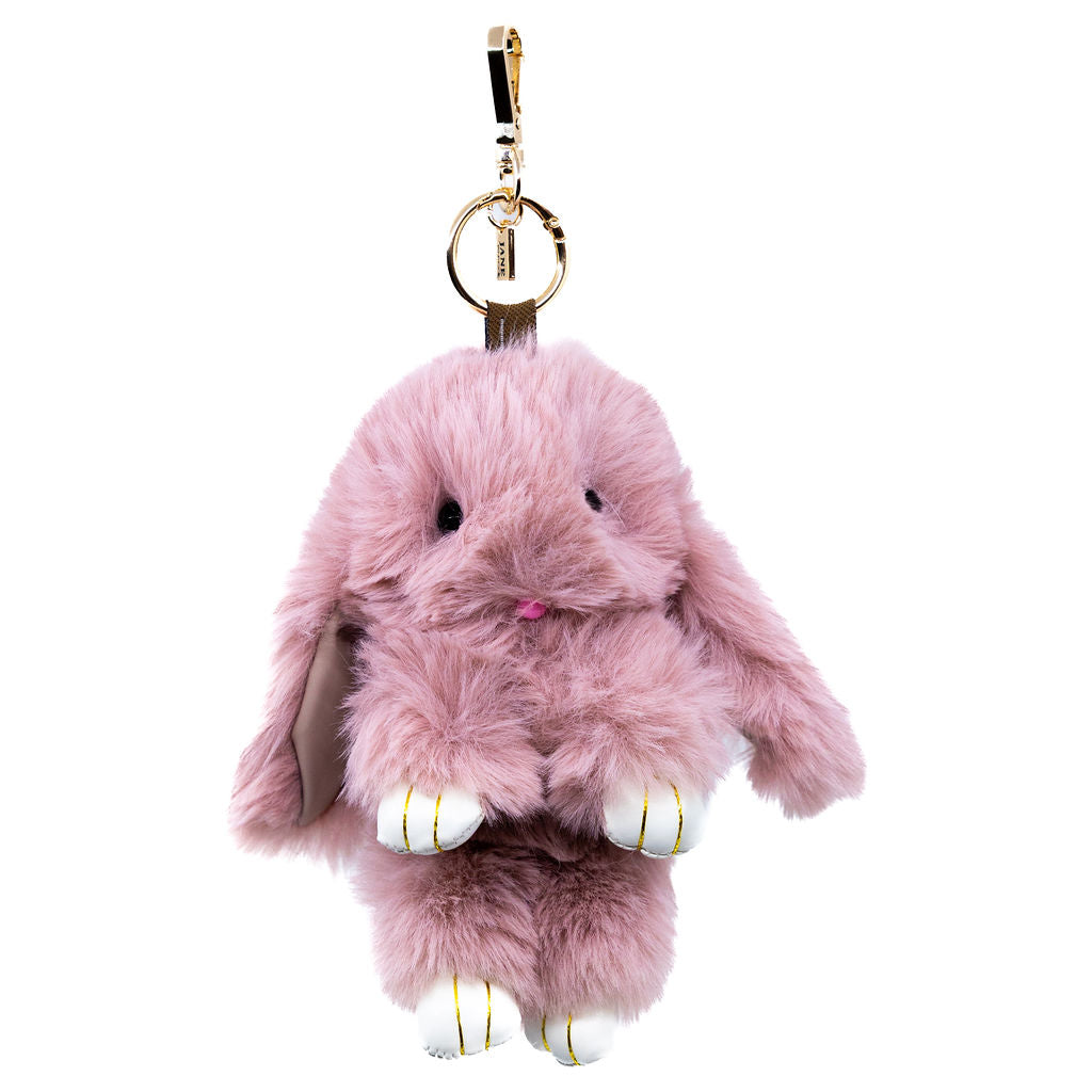 Pink fluffy bunny charm with gold ring 