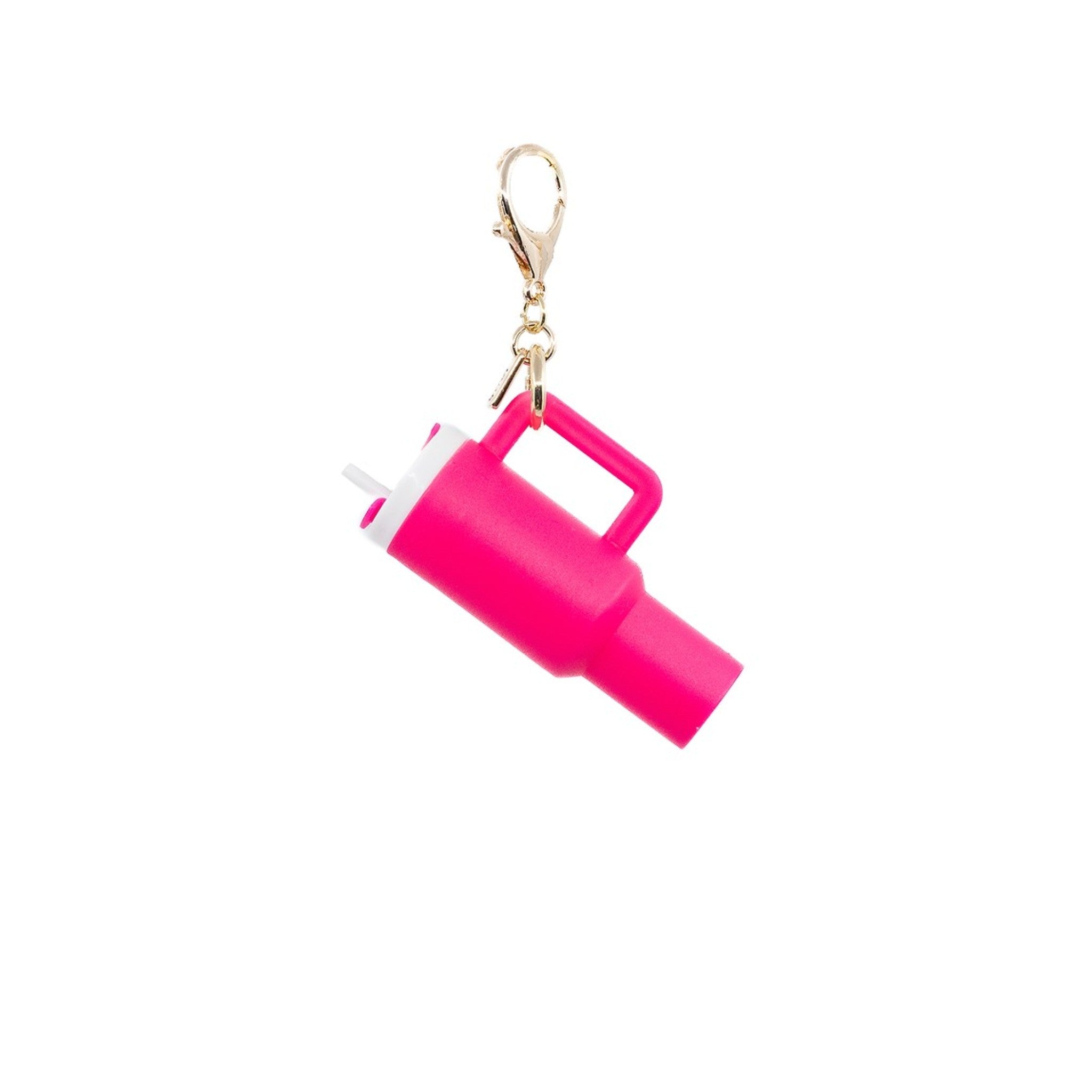 This rose red Stanley-style tumbler charm adds a touch of boldness and charm to your accessories. Its rich color and playful design make it a standout piece.

This charm holds a full size lipstick or chapstick. Bag Charm Purse Charm 