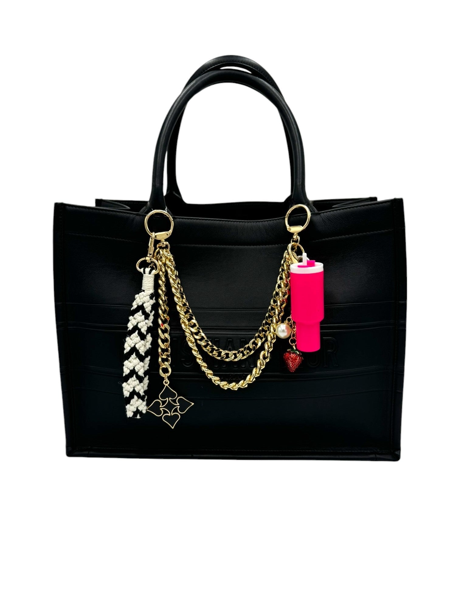 This rose red Stanley-style tumbler charm adds a touch of boldness and charm to your accessories. Its rich color and playful design make it a standout piece.

This charm holds a full size lipstick or chapstick. Bag Charm Purse Charm 