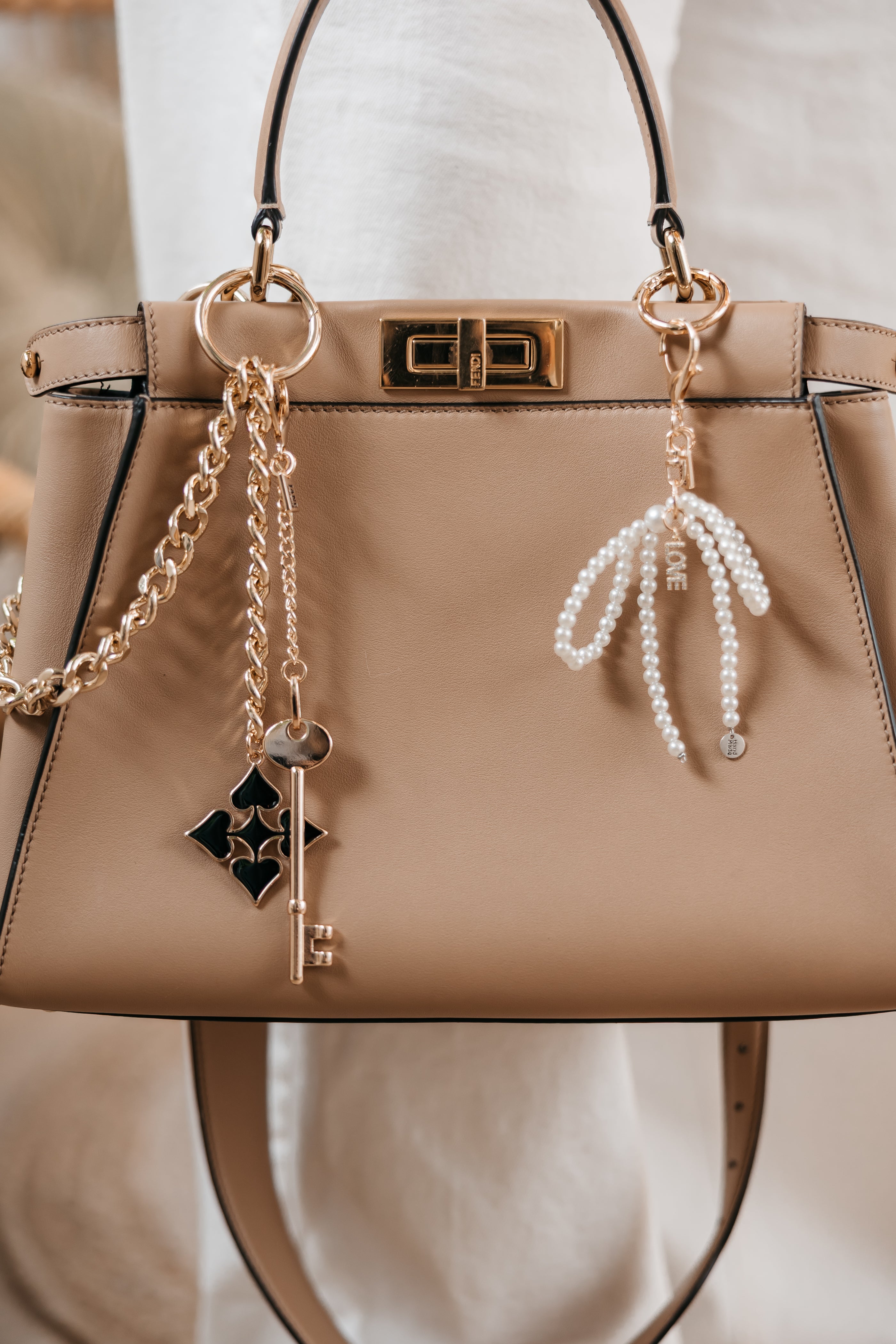 gold key pearl bow charm jane the brand chain purse charms bag charms